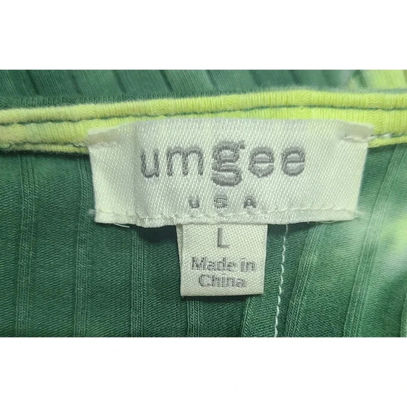 Umgee Tie Dye Duster Cardigan Women's Large Green Yellow Ribbed Slits Pockets - Picture 7 of 8